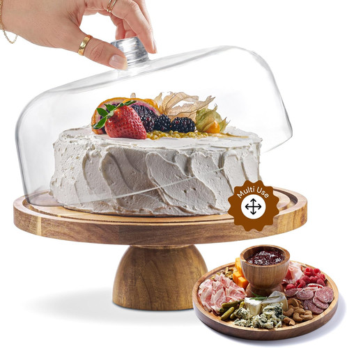 Acacia wood cake stand with - wood,