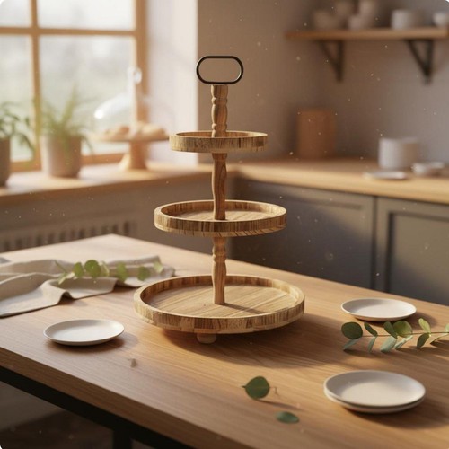 Tiered wooden cake stand with - wooden,